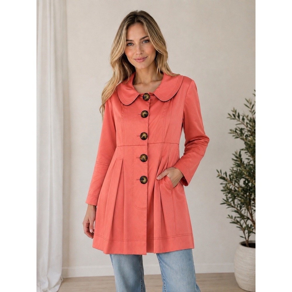 I.n San Francisco Satin Coral Skirted Trench Coat Pink Medium